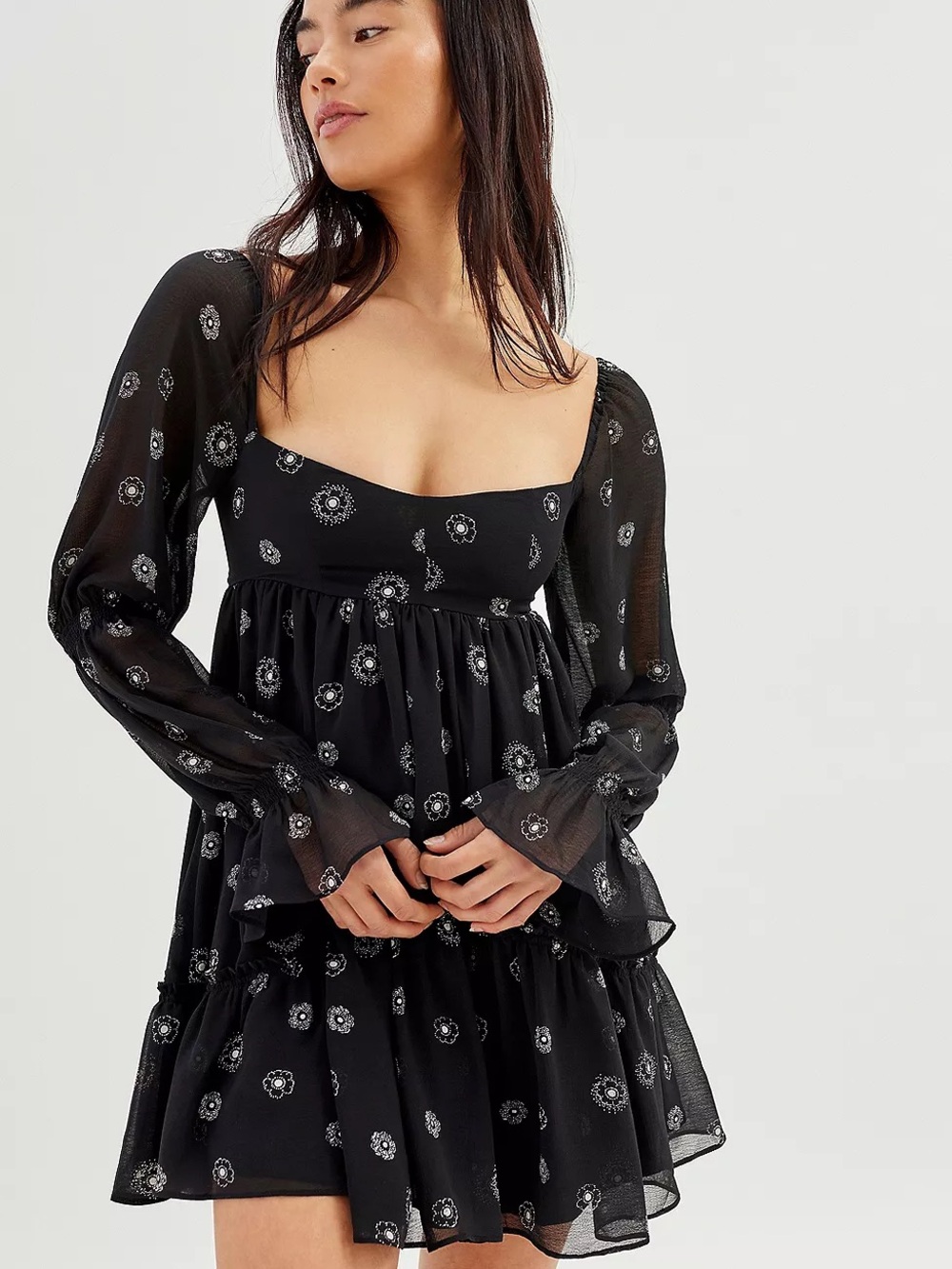 Urban Outfitters Black Lanette Chiffon Mini Dress S